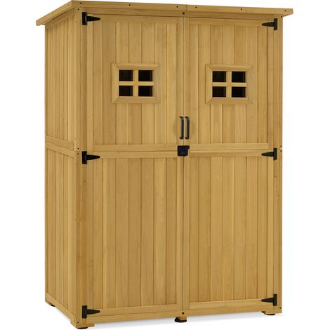 M MCombo Gartenschrank Holz, Gartenhaus Klein Wetterfest, Outdoor Gerätehaus Geräteschuppen, für Außenbereich Balkon Terrasse, 59×127×168 cm, 0912D-F (Natur) (1/5)