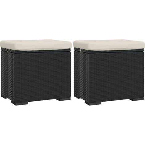 Poufs avec coussins lot de 2 noir 40x30x40 cm résine tressée