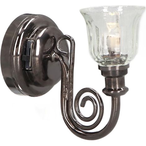 Puppenhaus-Wandlampe im Maßstab 1:12, warmes LED-Licht, Vintage-Stil, Miniatur-Metallwandlampe, Batterie enthalten. (1/5)