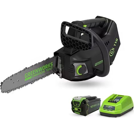 Greenworks 40v poignée supérieure tronçonneuse tonnelle moteur sans brosse 10 pouces barre 15 M/S professionnel une main utiliser scie de jardin GS110 (1/5)