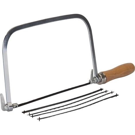 Scie à chantourner pratique fournie avec un lot de 5 lames de rechange de 170 mm, adaptée pour des travaux de découpe et de bricolage précis. (1/4)