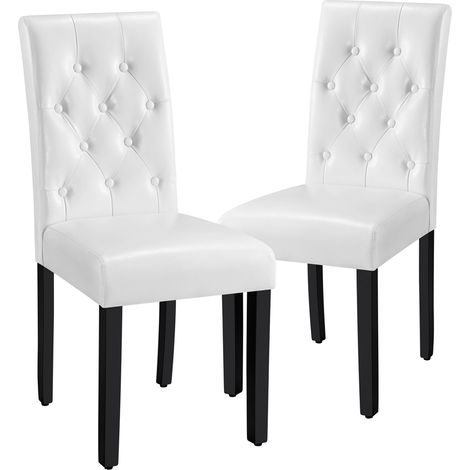 Yaheetech Set di 2 Sedie da Sala da Pranzo Sedia da Cucina Imbottite con Schienale Sedie con Gambe in Legno Massello Stile Moderno Bianco