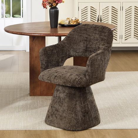 Wahson Retro Swivel Dining Chairs with Soft Chenille Upholstery, Wraparound Backrest and Stable Pedestal Base, Brown