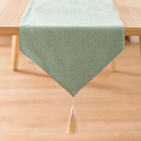 1 Chemin de table, Polyester, Antitaches, Pompons, Vert clair, Salle à manger (1/5)