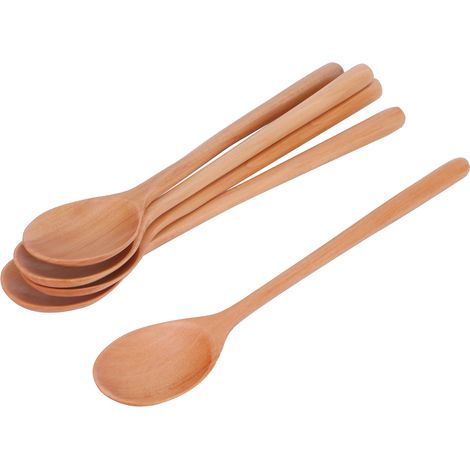 5 cuillères en bois à manche long pour soupe, barbecue, camping, cuisine