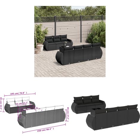 8-tlg. Garten-Sofagarnitur mit Kissen Schwarz Poly Rattan - Gartenmöbel Set - PE-Rattan Möbel - Outdoor Lounge - Esstisch - Gartenstuhl - Home & Living (1/3)
