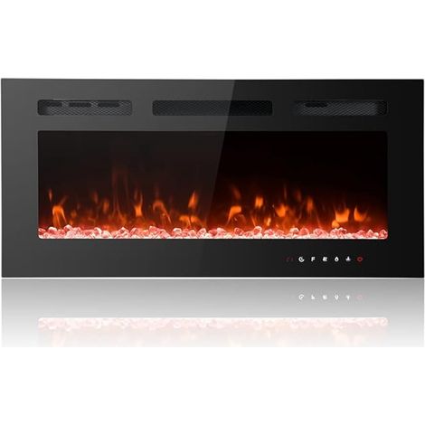 40-Inch Stylish Ultra-Thin Low-Noise Electric Fireplace,12-Colour Adjustable Breathing Flames, Recessed, Free-Standing or Wall-Mounted, with Glass Touchscreen, Remote Control, and Crystal & Log Kits (1/5)