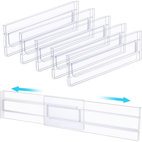 JSSEVN - ASelected Set of 6 Adjustable Clear Plastic Drawer Dividers - 8.1 cm High - Extends from 28 to 52 (1/5)