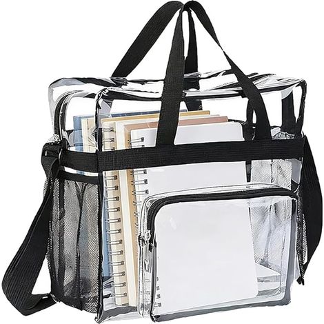 Sac transparent, 28 x 13 x 27 cm, sac clair, pour travail, salle de sport, concerts et événements sportifs (1/4)