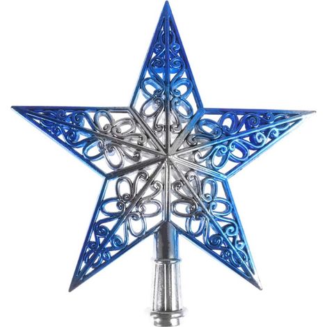 Elkuaie Décoration d'arbre étoilé - Décoration de Noël - Forme étoile scintillante 20x20 cm - 1 pièce - Silbrig Blau (1/5)