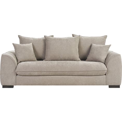 Divano letto 3 posti in tessuto effetto velluto taupe con materasso 12 cm ARMAND