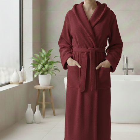 Peignoir Satina, 100 % Coton avec Capuche, Dégradé Bordeaux, Taille XXL, Rouge Bordeaux