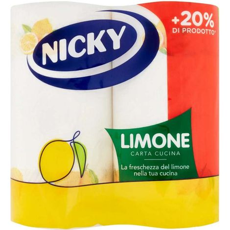Nicky Carta Cucina Limone 2pz - Maxi Rotoli Assorbenti Profumati Bianco