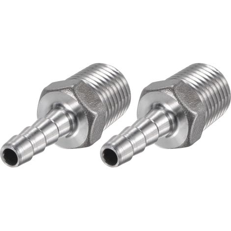 Raccord Cannelé Tuyau Barbillon 6mm OD x 1/4PT Mâle Filetage 304 Inox Acier Droit Tuyau Connecteur pour Eau Air Carburant Paquet 2 (1/5)