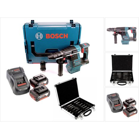 Bosch GBH 18V-26 F Perceuse à percussion sans fil sans balai SDS-Plus 18V 2.6J + 2x Batteries 5.0Ah + Chargeur + 11 pièces. Jeu de burins et de forets en coffret + L-Boxx (1/5)