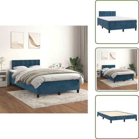 Boxspringbett mit Matratze Dunkelblau 120x190 cm Samt - Samtbett - Boxspringbett - Doppelbett - Betten Günstig Kaufen - Luxusbett (1/5)