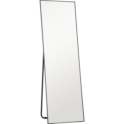 Miroir rectangulaire grand format 50x160 cm, miroir au sol, mural ou posé contre le mur, cadre noir, longue hauteur. (1/5)