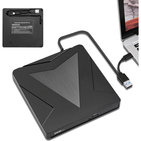 Lecteur CD/DVD externe, USB 3.0 et Type-C Graveur CD DVD externe, ROM +/- RW Unités portables ultra-fines de 1,27 cm DVD externe pour PC, MacBook, Windows 11/10/8/7, Linux et Mac OS (1/5)