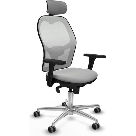 Jorquera sincro malla blanca similpiel gris claro brazos 3D base aluminio cabecero 2D ruedas 65mm engomada (1/5)