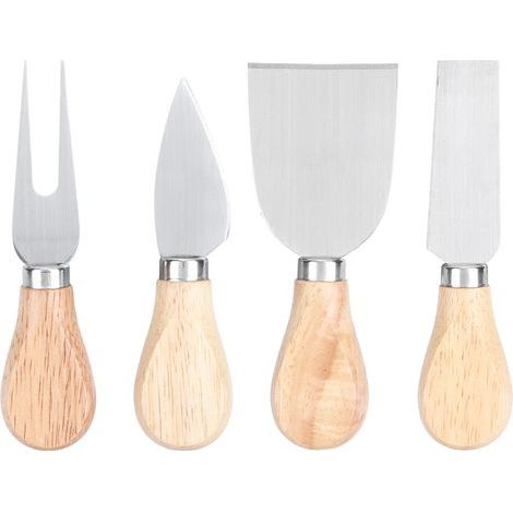 4 pièces couteaux à fromage en acier inoxydable, manche en bois, set de coupe pour cuisine (1/5)