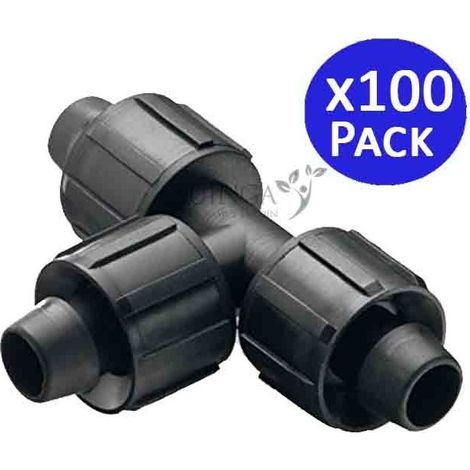 Pack 100 Te Cinta de Riego Goteo 16mm  Conector en T para Sistemas de Riego (1/2)