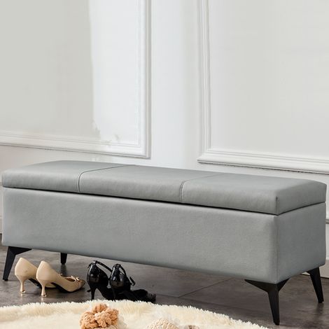 Cassapanca Contenitore Ecopelle Panca Pouf con Piedini in Metallo Grigio Chiaro (1/5)
