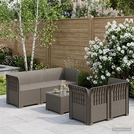 vidaXL Sofá de Jardín de 5 Plazas Estilo Ratan PP Gris Claro (1/5)