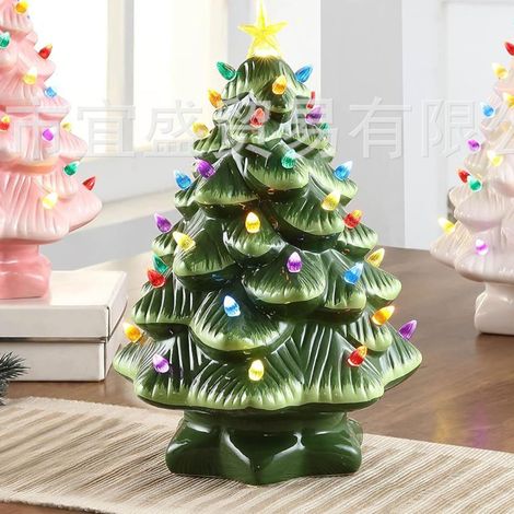 1 sapin de Noël vert en résine 30 cm figurine miniature raffinée déco festive pour fenêtre table jardin (1/4)