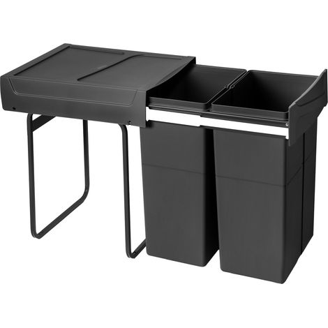 emuca contenedor de reciclaje para fijación inferior y extracción manual en mueble de cocina recycle 2x25litros, plástico, negro