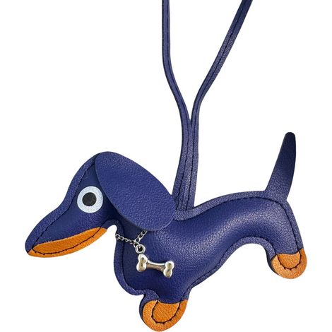 Elegante portachiavi a forma di bassotto, robusto ciondolo in pelle - Blu navy