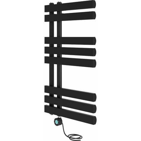 Electric Bathroom Prefilled D-shape Heated Towel Rail Radiator Thermostatic Heating Rads 800x450mm Black with Smart WiFi (1/5)