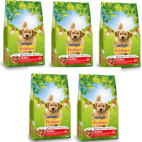 Multipack da 5 pz di purina friskies per cani crocchette vitafit active con manzo da 10 kg cad
