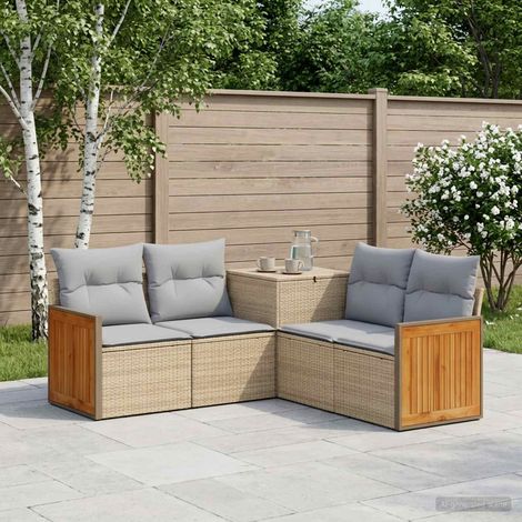 Set di divani da giardino modulare in polyrattan e acciaio con cuscini, beige e grigio, set da 5 pz - PANGIVO (1/5)