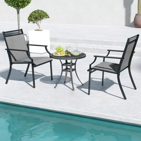Lot de 2 chaises de jardin en tissu à séchage rapide, structure métal, pour terrasse et piscine (1/5)
