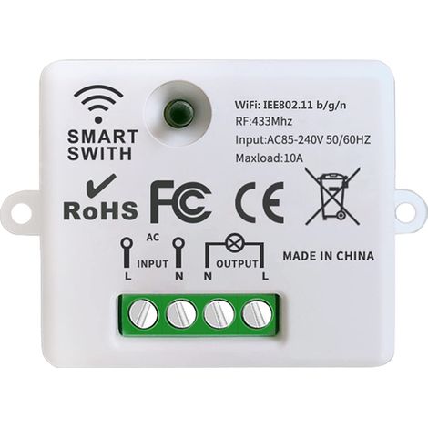 Mini commutateur WiFi sans fil récepteur de télécommande de relais RF 2500W 10A contrôle intelligent par téléphone via l'application Tuya compatible avec Alexa/Google Home (1/5)