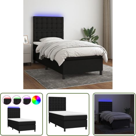 The Living Store Sommier à lattes de lit avec matelas et LED Noir 80x200cm Tissu - Sommier Tapissier - Lit Avec Led - Matelas Ressorts Ensachés - Tête De Lit Ajustable - Éclairage LED (1/5)