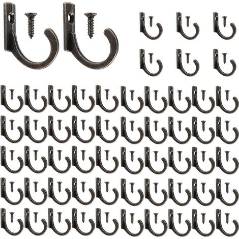 Lot de 58 crochets muraux, petits crochets porte-manteaux, supports individuels pour tasses à café et torchons de cuisine, couleur bronze. (1/5)