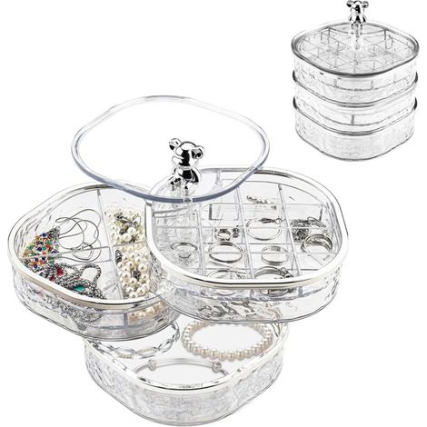Boîte à Bijoux 3 Niveaux de Rangement Bijoux Femme Transparente, 360° Organiseur de Bijoux de Voyage pour s pour Boucles D'or (1/4)
