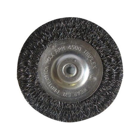 Brosse Circulaire pour Perceuse, Queue 6mm, Fil Acier Ondulé, Décapage du Métal Ø 75mm (1/2)