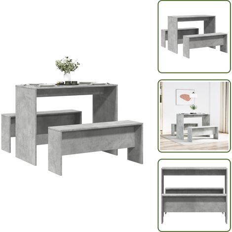 3-tlg. Esstisch und Bank Set Betongrau Holzwerkstoff - Esstisch Und Bank Set - Esstisch Mit Essbank - Essgruppe - Tischgruppe (1/5)