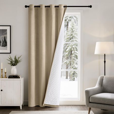 Thermal Blackout Velvet Curtain with Eyelets 1 x 52 x 245 cm Beige (1/5)
