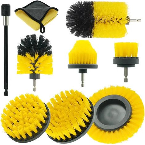 Applicable Brosse Nettoyage Perceuse 9PCS, Brosse pour Perceuse Voiture, Brosse pour Perceuse Brosse Nettoyage, pour Jantes Carrelage Tapis Baignoire Cuisine Toilettes Sol Jaune (1/5)