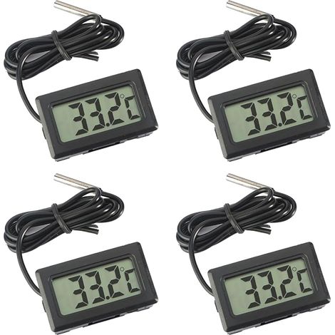 Thermomètre numérique à écran LCD, surveillance de la température avec sonde externe pour réfrigérateur, congélateur, aquarium, noir (lot de 4)