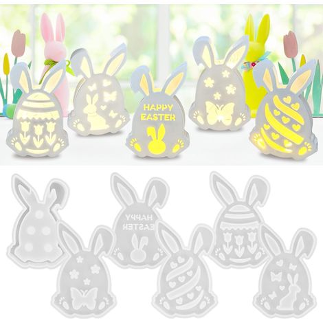 Lot de 5 moules en silicone en forme de lapin de Pâques - Moules de coulée en silicone pour Pâques - Moules à bougie - Moules en silicone pour la maison - Moules de Pâques pour l'artisanat (lapin) (1/5)