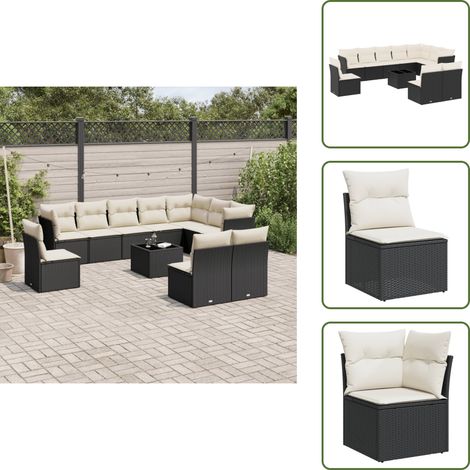 11-tlg. Garten-Sofagarnitur mit Kissen Schwarz Poly Rattan - Gartensortiment - Gartenmöbelset - Rattan Möbel - Outdoor Sofa - Lounge Set (1/5)