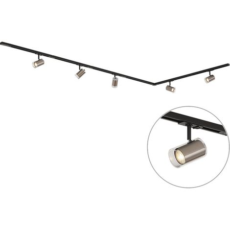 QAZQA Modern railsysteem zwart met 5 spots gunmetal 1-fase -