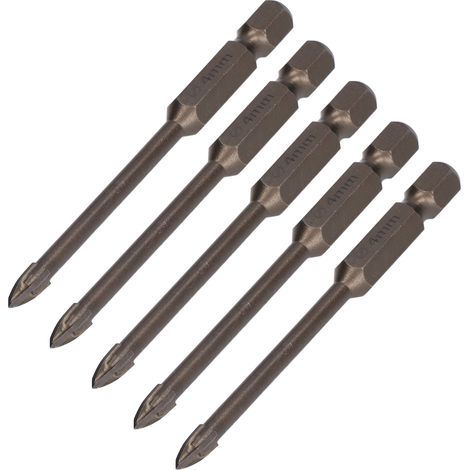 5-teiliges Kreuzbohrer-Set, 1/4 Zoll Sechskantschaft, für Fliesen, Glas, Keramik und Beton, Lochöffner aus Hartmetall, 4 mm (1/5)
