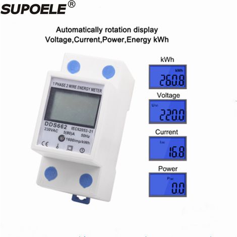 DDS662 Hintergrundbeleuchteter Smart-Home-Energiezähler, einphasig elektronisch 220 V, Schienenmontage, Digitalanzeige, Energiezähler für Klimaanlagen