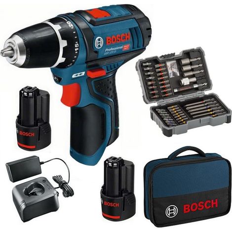 Bosch (0615990K9B GSR 12V-15 Akku Bohrschrauber, 2X 2,0Ah