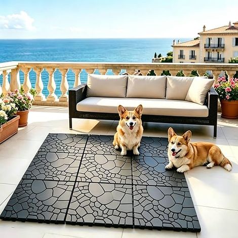 Outdoor Patio Tiles, Quick Drainage Non-Slip Plastic Grating for Garden, Pool, Balcony(Dark Grey) (1/5)